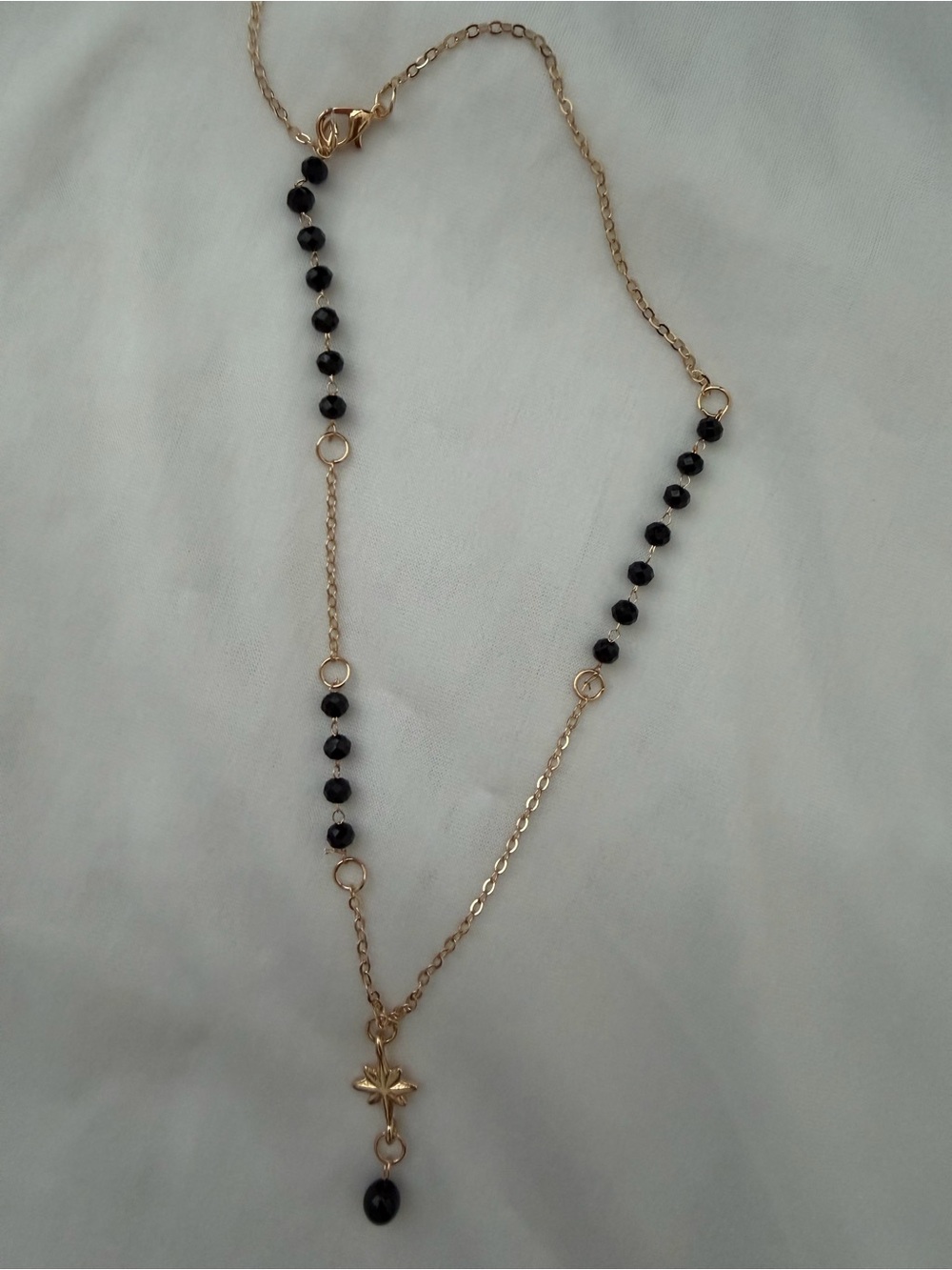 Gold Plated Black Bead Pendant Necklace - Women Jewelry